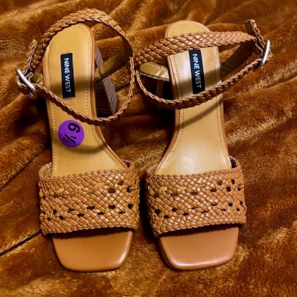 Nine West Caramel Brown basket heel sandals